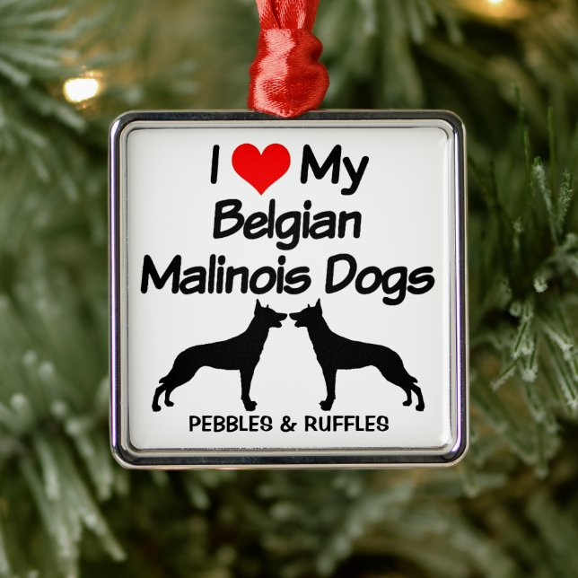 I Love My Two Belgian Malinois Dogs Metal Ornament (Tree)