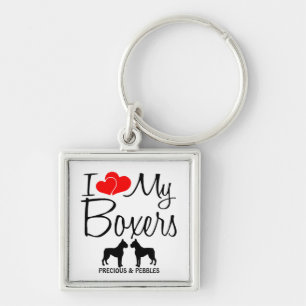 I Love My Two Boxer Dogs Key Ring