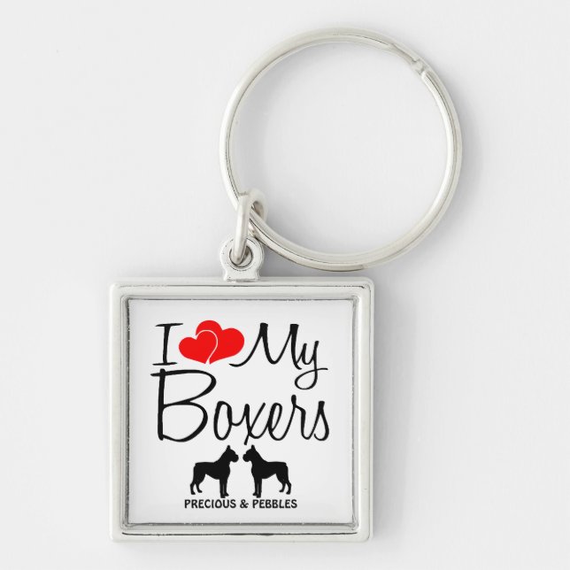 I Love My Two Boxer Dogs Key Ring (Front)
