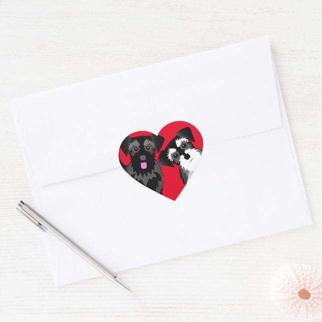 I Love My Two Cute Schnauzers Heart Sticker (Envelope)