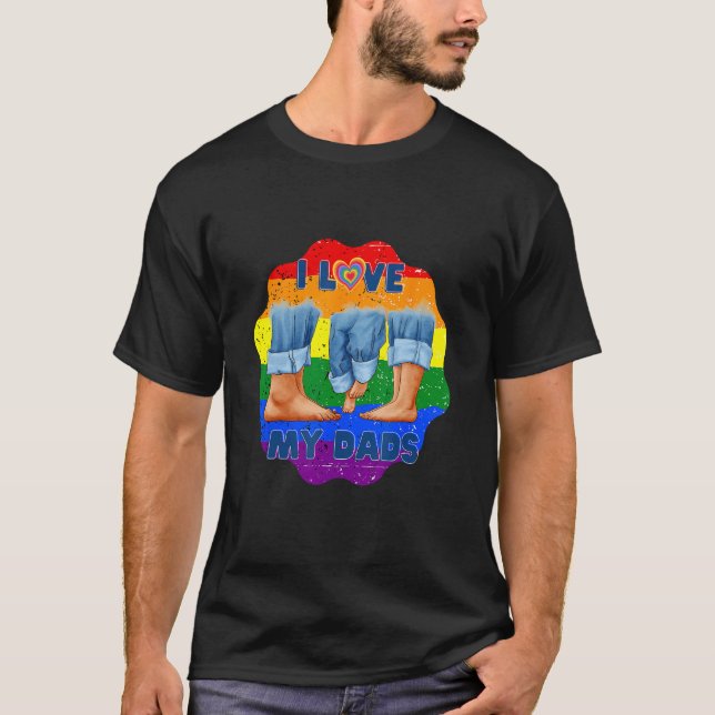 I Love My Two Dads Interracial Gay Pride LGBTQ Tra T-Shirt (Front)