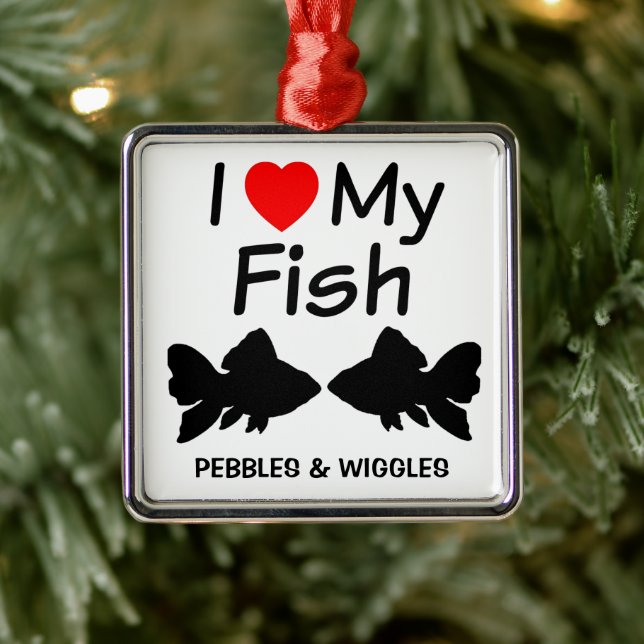 I Love My Two Fish Silhouette Metal Ornament (Tree)