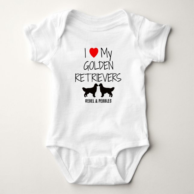 I Love My Two Golden Retrievers Baby Bodysuit (Front)