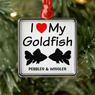 I Love My Two Goldfish Silhouette Metal Ornament