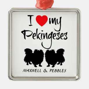 I Love My Two Pekingese Dogs Metal Ornament