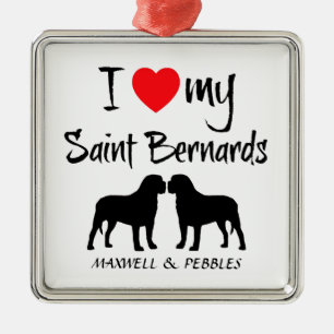 I Love My Two Saint Bernard Dogs Metal Ornament
