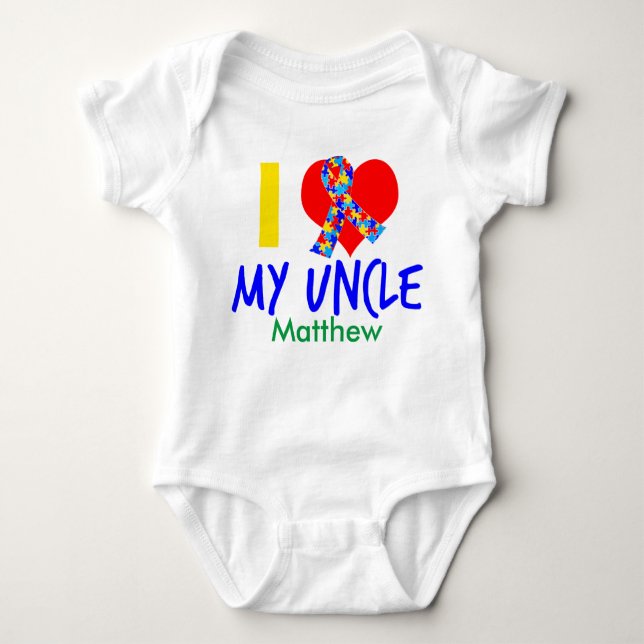 I Love My Uncle Autism Awareness Baby Bodysuit (Front)