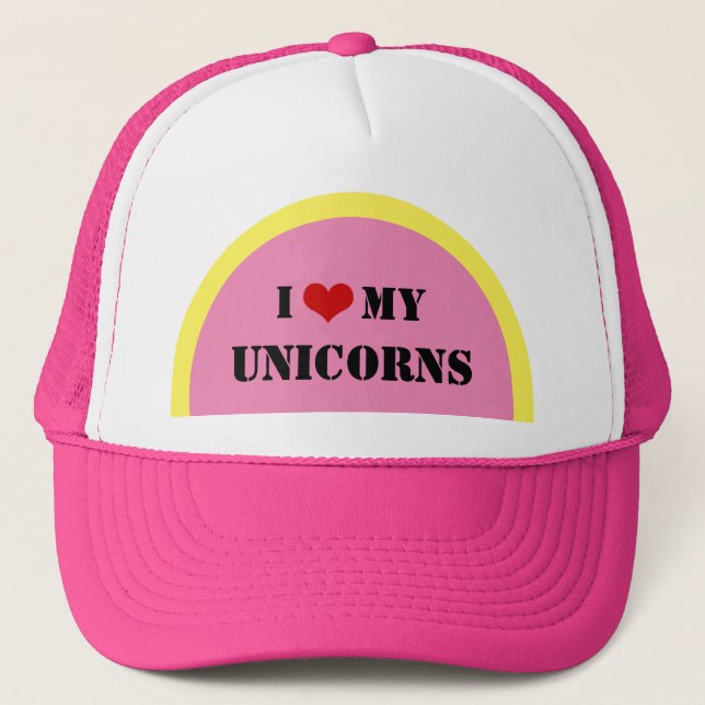 I Love My UNICORNS - Candy Trucker Hat (Front)