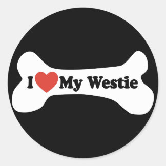 I Love My Westie - Dog Bone Classic Round Sticker