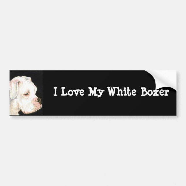 I Love My White Boxer Dog Art Bumper Sticker (Front)