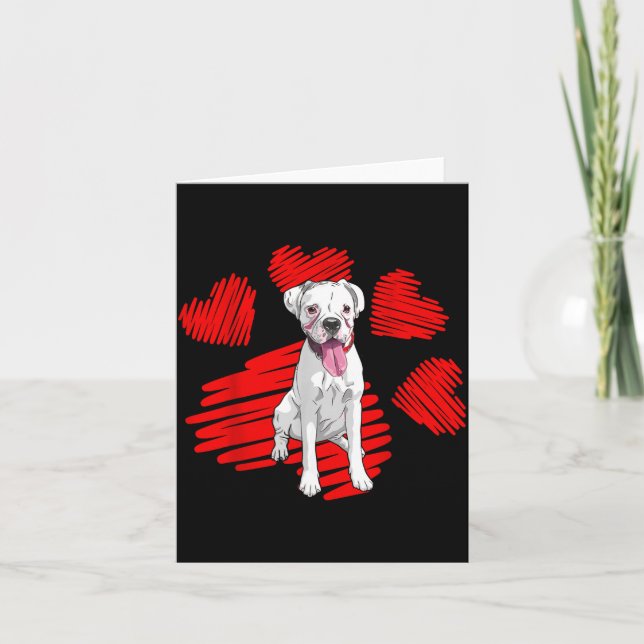 I Love My White Boxer Dog Paw Heart Valentines Day Card (Front)