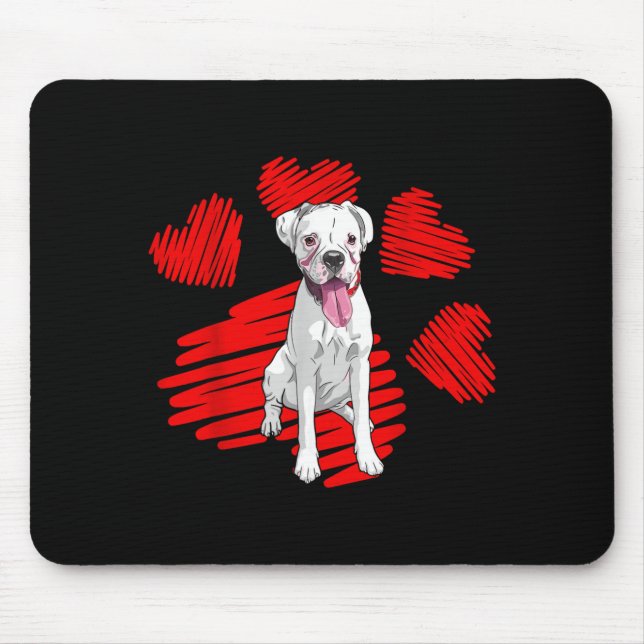 I Love My White Boxer Dog Paw Heart Valentines Day Mouse Pad (Front)