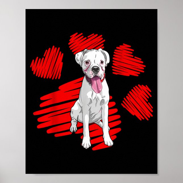 I Love My White Boxer Dog Paw Heart Valentines Day Poster (Front)