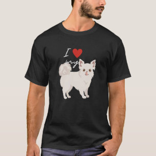 I Love My White Longhaired Chihuahua Dog   T-Shirt