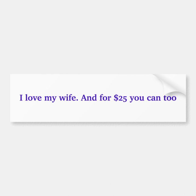 I love my wife. And for $25 you can too Bumper Sticker (Front)