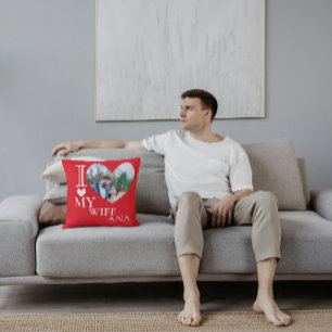 I Love My Wife Custom Photo Heart Cushion