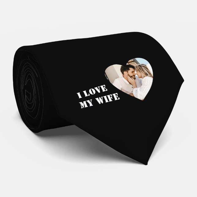 I Love My Wife Heart Custom Personalised Photo Tie (Rolled)