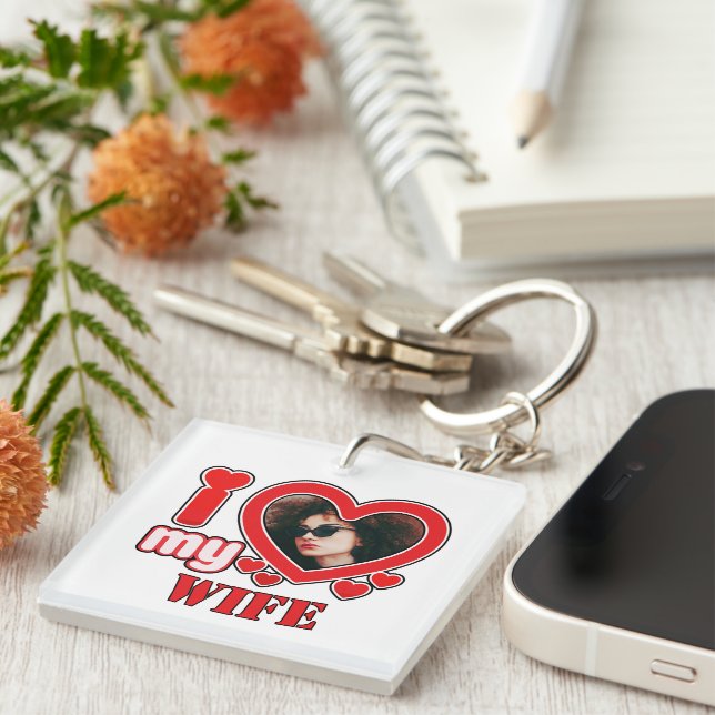 I Love My Wife Personalised Key Ring (Front Right)