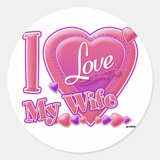 I Love My Wife pink/purple - heart Classic Round Sticker (Front)