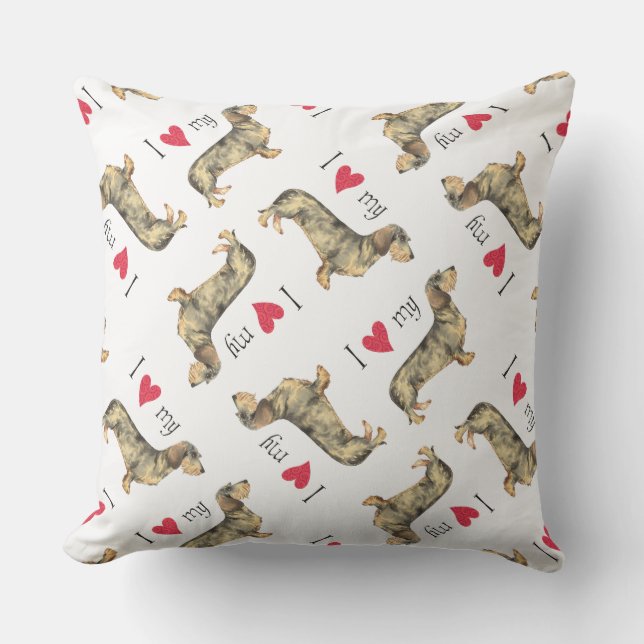 I Love my Wirehaired Dachshund Cushion (Front)