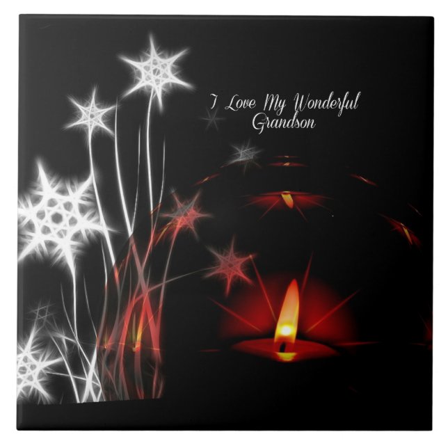 "I Love My Wonderful Grandson"  Ceramic Tile (Front)