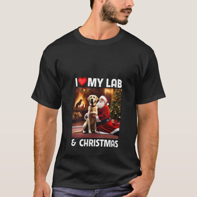 I Love My Yellow Lab Retriever and Christmas Santa T-Shirt (Front)