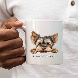 I Love My Yorkie Cute Watercolor Peeking Yorkie Coffee Mug