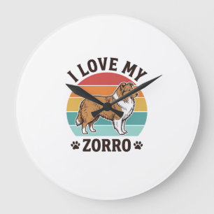 I Love My Zorro Vintage Dog Lover Design_1 Large Clock