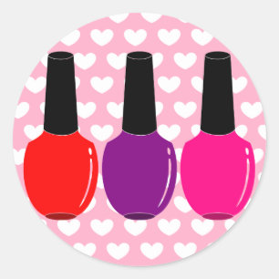 I Love Nail Polish Red Pink Purple Nail Polish Art Classic Round Sticker