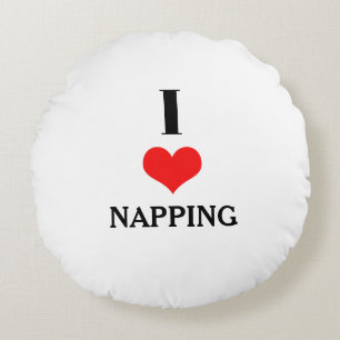 I Love Napping Red Heart Valentines Day Gift Favor Round Cushion