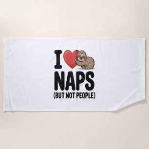 I Love Naps Cute Sloth Heart Beach Towel