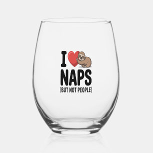 I Love Naps Cute Sloth Heart Stemless Wine Glass