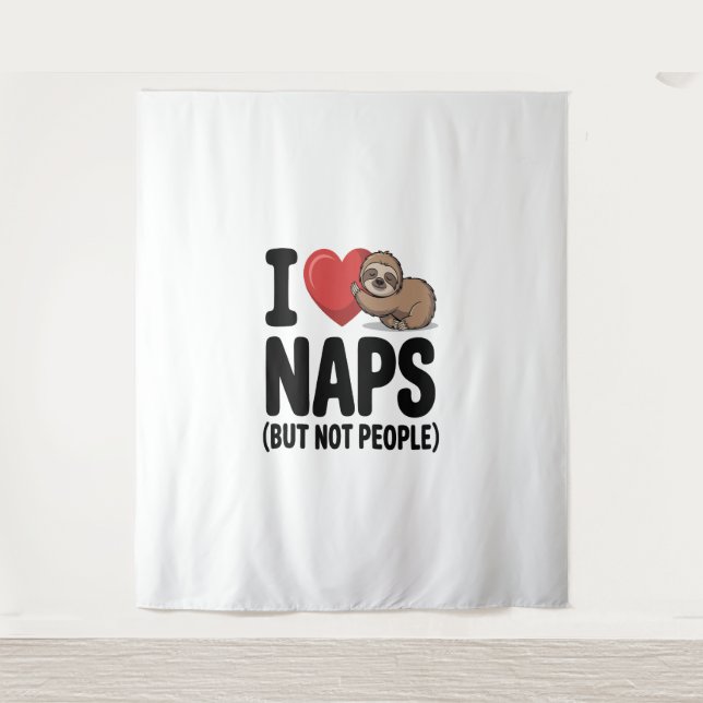 I Love Naps Cute Sloth Heart Tapestry (Front)