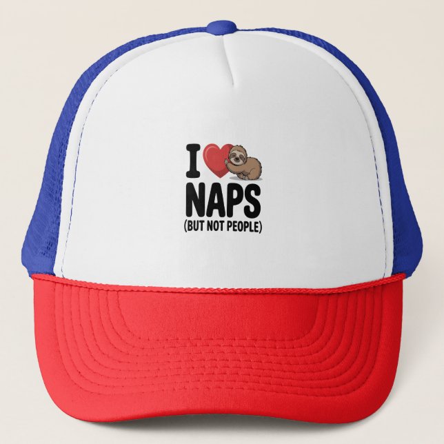 I Love Naps Cute Sloth Heart Trucker Hat (Front)