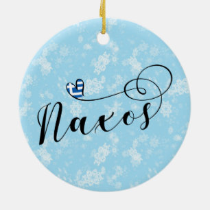 I Love Naxos, Greek Flag Ceramic Ornament