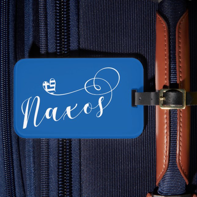 I Love Naxos, Greek Flag Luggage Tag (Front Insitu 4)