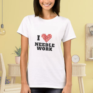 I Love Needlework Cross Stitch Heart   T-Shirt