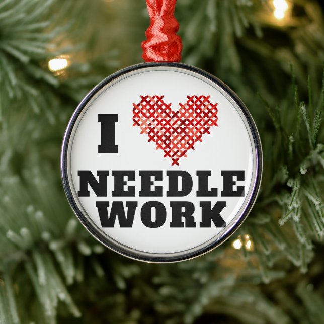 I Love Needlework Cross Stitch Metal Ornament (Tree)