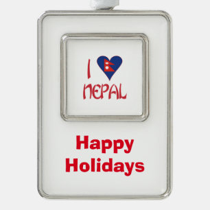 I Love (Nepalese Heart Flag) Nepal Silver Plated Framed Ornament