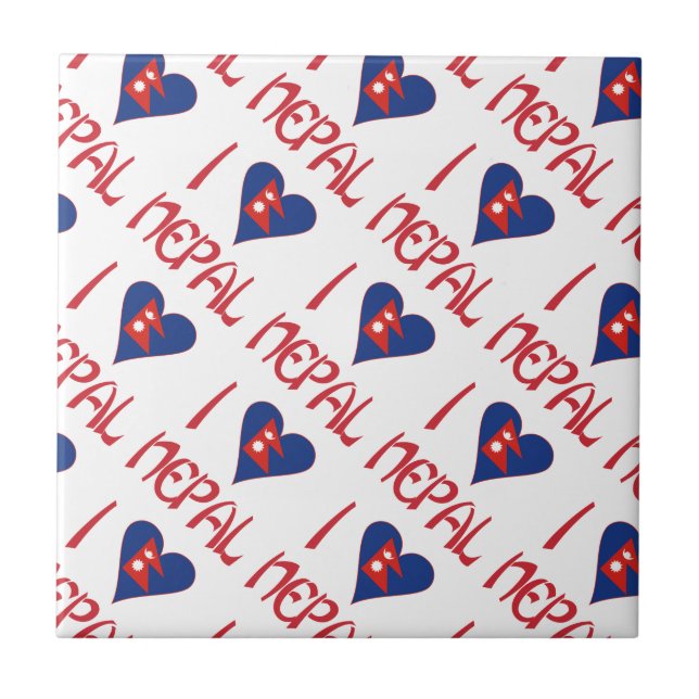 I Love (Nepalese Heart Flag) Nepal Tiled Ceramic Tile (Front)