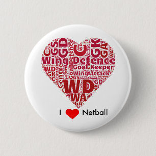 I Love Netball Word Art Design 6 Cm Round Badge