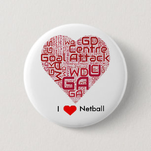 I Love Netball Word Art Design 6 Cm Round Badge