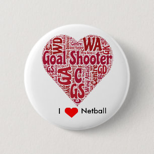 I Love Netball Word Art Design 6 Cm Round Badge