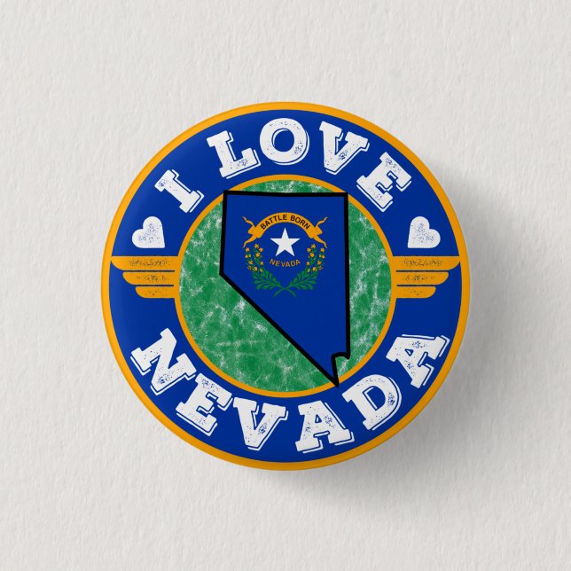 I Love Nevada State Map and Flag 3 Cm Round Badge (Front)