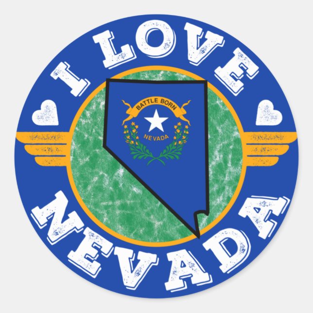 I Love Nevada State Map and Flag Classic Round Sticker (Front)