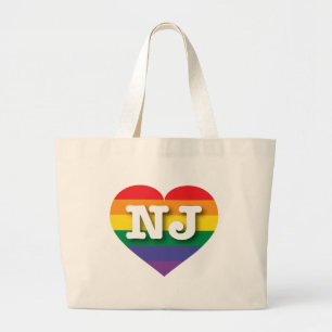 I Love New Jersey Rainbow Heart Large Tote Bag