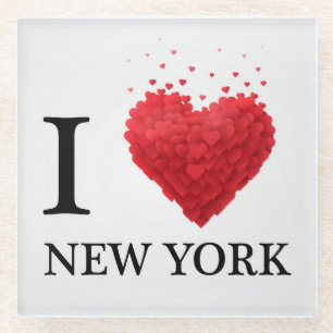 I Love New York Hearts Glass Coaster