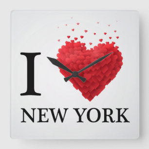 I Love New York Hearts Square Wall Clock