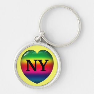 I Love New York Rainbow Heart Keychain