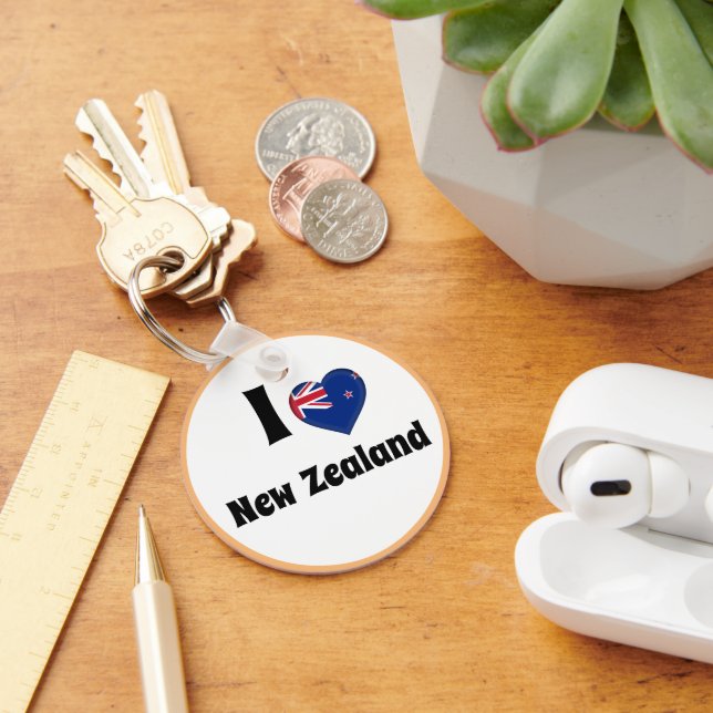 I love New Zealand & Heart country, travel /sports Key Ring (Desk)